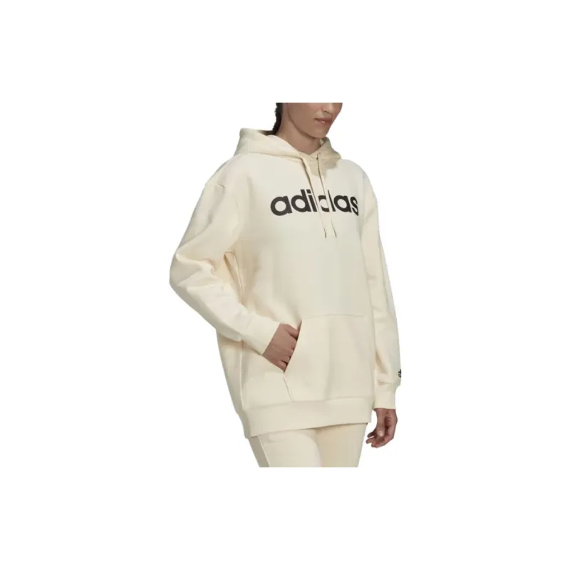 Adidas Essentials Oversize Fleece Hoodie Sweatshirt Women's Beige-3