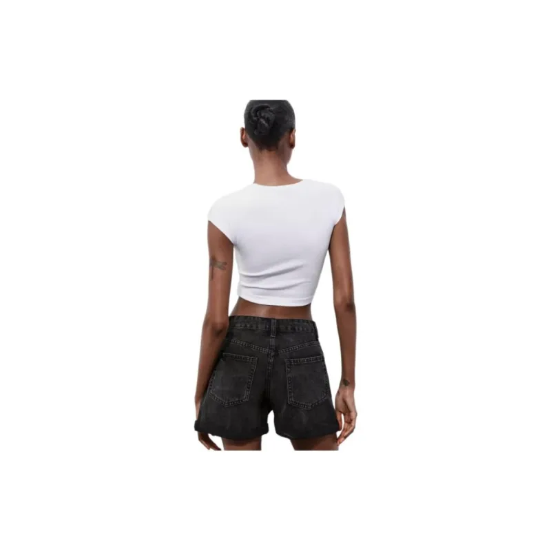 ZARA Denim Shorts Women's Black-4