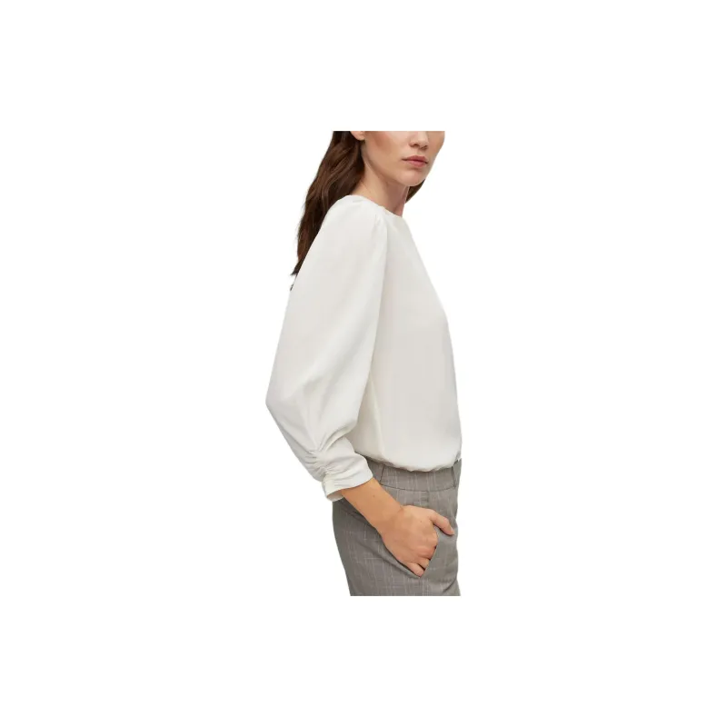 HUGO BOSS Regular-Fit Collarless Blouse In Washed Silk Shirt Women's White-3
