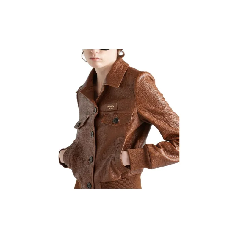 PRADA Crocodile embossed Leather Jacket-3