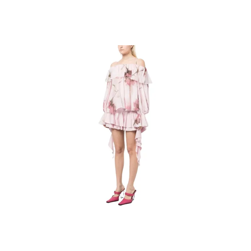 Blumarine Floral Print Off Shoulder Ruffled Top-4