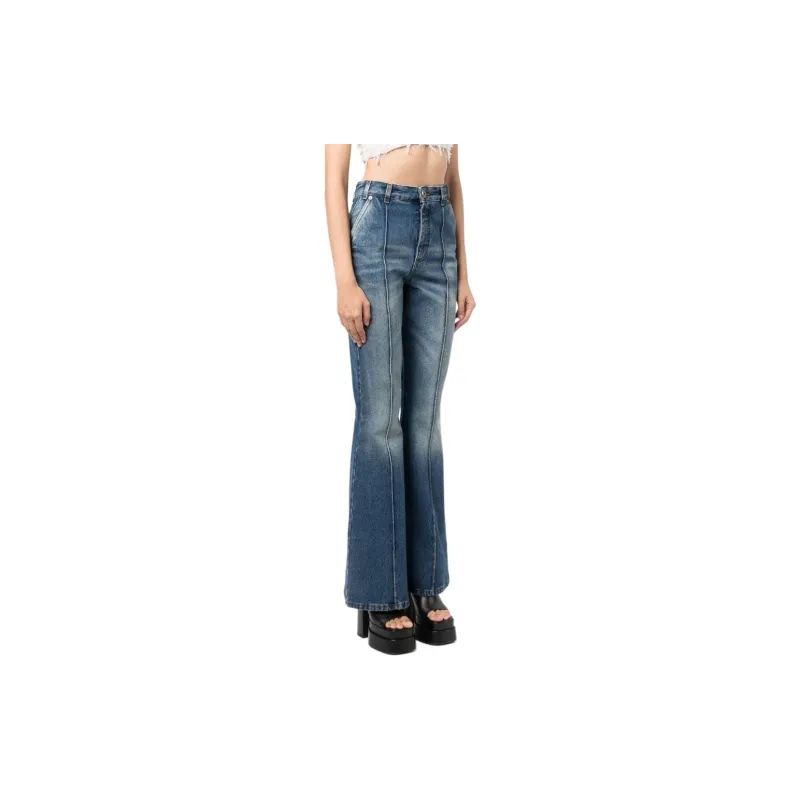 BALMAIN High waisted Cotton Flared Jeans-3