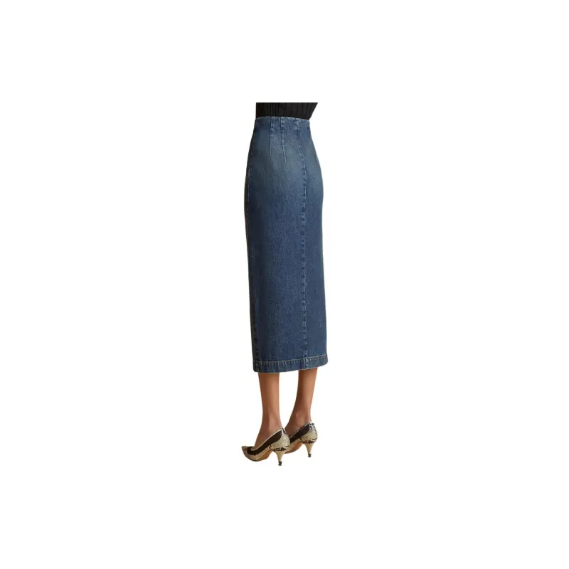 KHAITE The Ruly Denim Midi Skirt-2