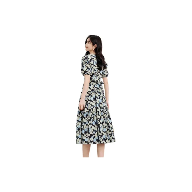 Hopeshow Short Sleeved Dress Women's Blue Floral-3