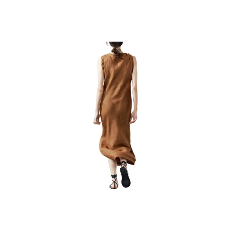 ZARA Sleeveless Dress Women's Brown Yellow-3