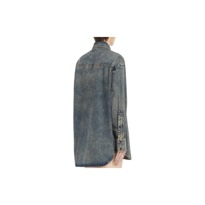 SportMa Targa Collection Oversized Denim Blouse Shirt Women's Beige-3