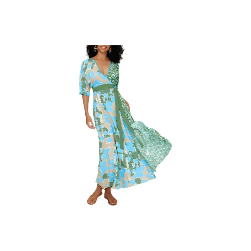 DVF Diane Von Furstenberg SS24 Long-Sleeved Dresses Women's Emerald Green-3