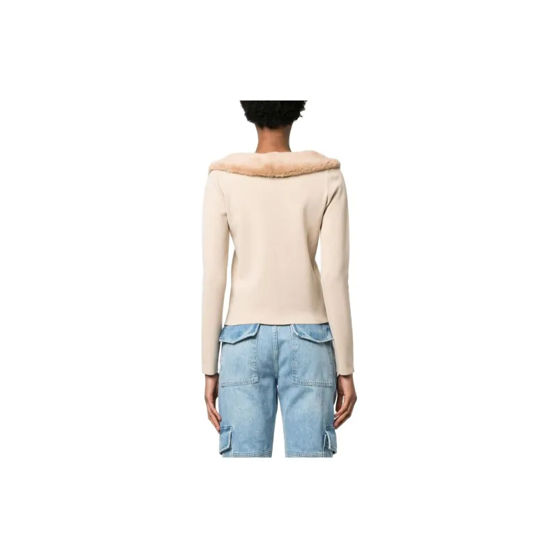 Blumarine Faux Fur Collared Button Up Cardigan-3