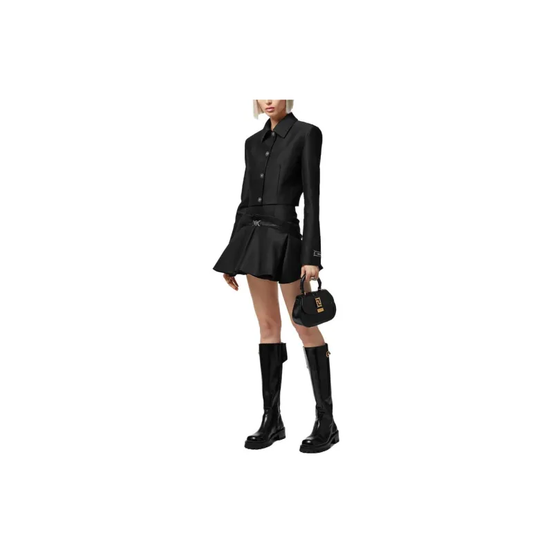VERSACE Informal Sculptural Wool Silk Jacket 'Black'-2
