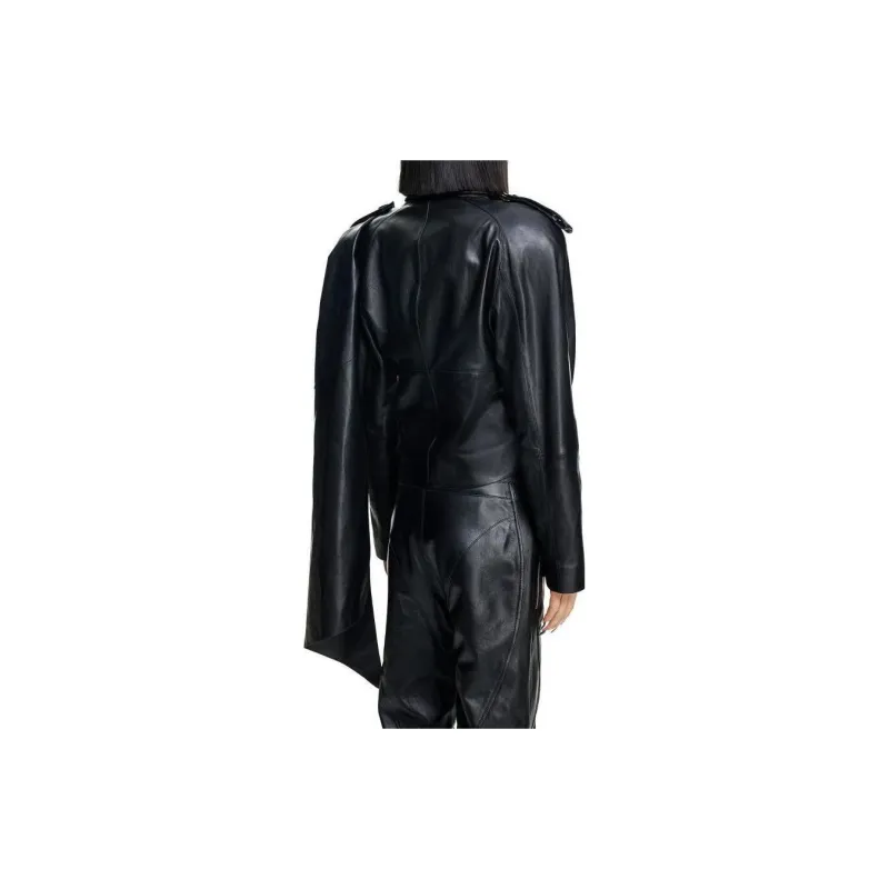 Mugler H&M Leather Jacket With Scarf Black-2