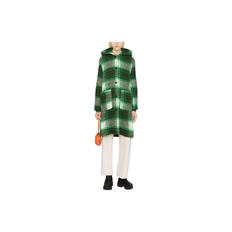 WOOLRICH Checked Hooded Wool blend Coat-1