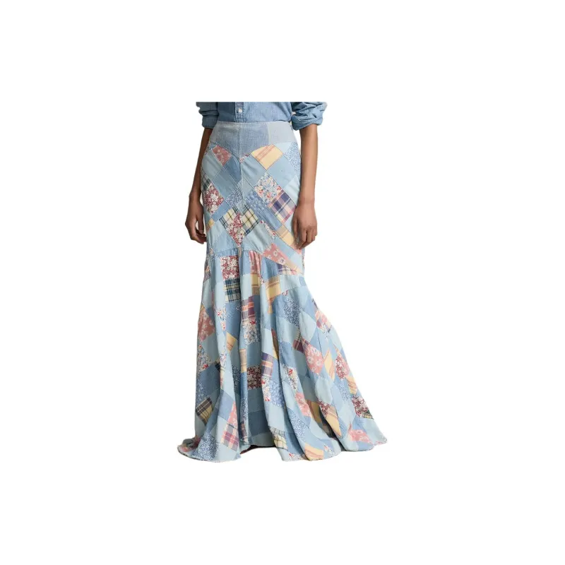 Polo Ralph Lauren Patchwork Chambray Maxi Skirt-3