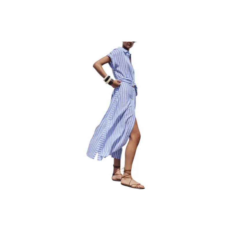 ZARA Short-Sleeved Dresses Women's Blue/White-3