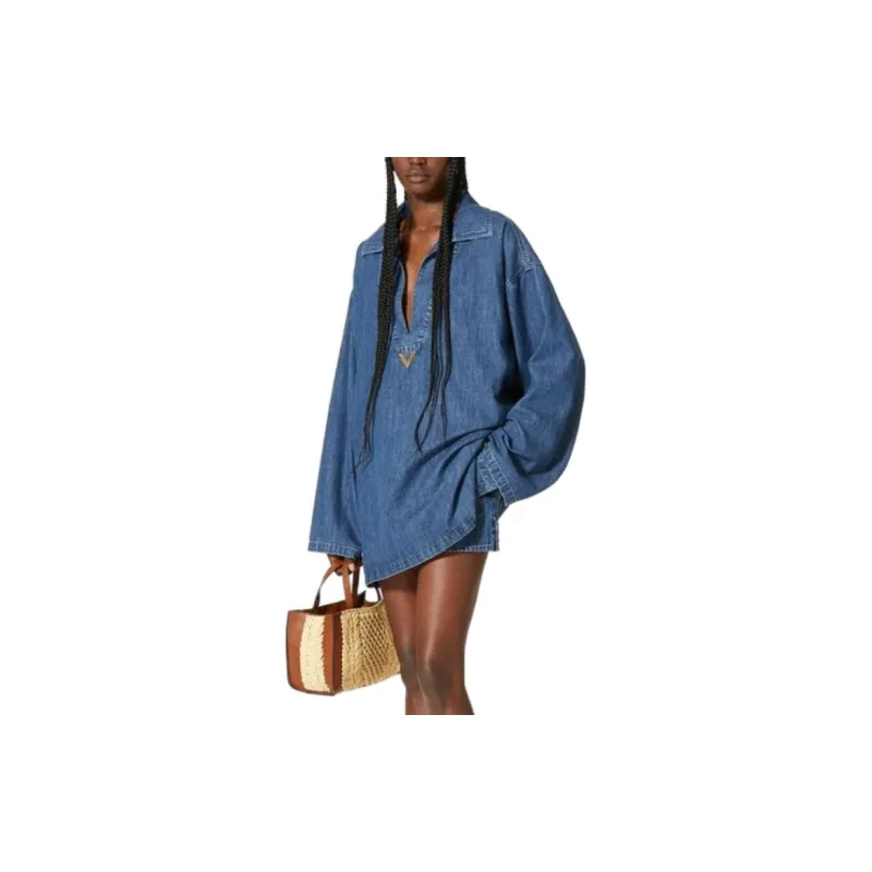 Valentino Long-Sleeved Dresses Women's Blue-1