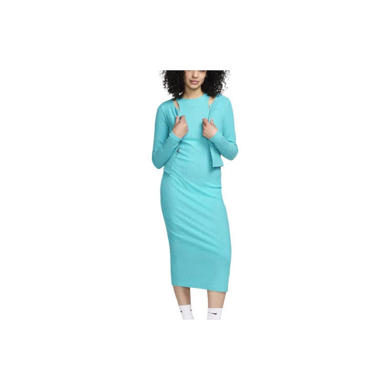 Nike Slim Sleeveless Ribbed Midi Dress Sleeveless Dress Women's Blue-2