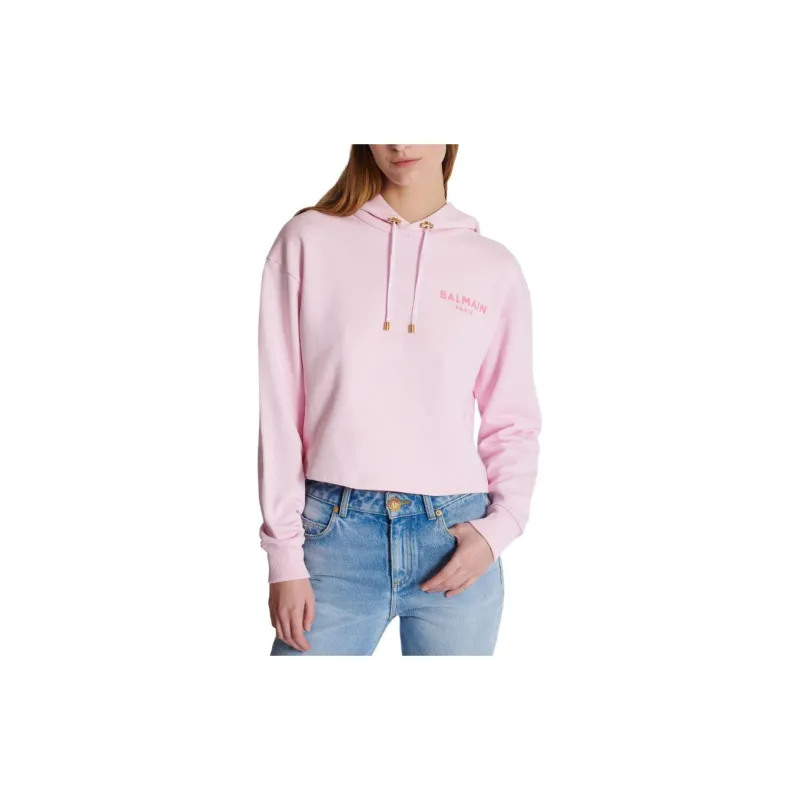 BALMAIN Flocked Logo Cropped Hoodie-5