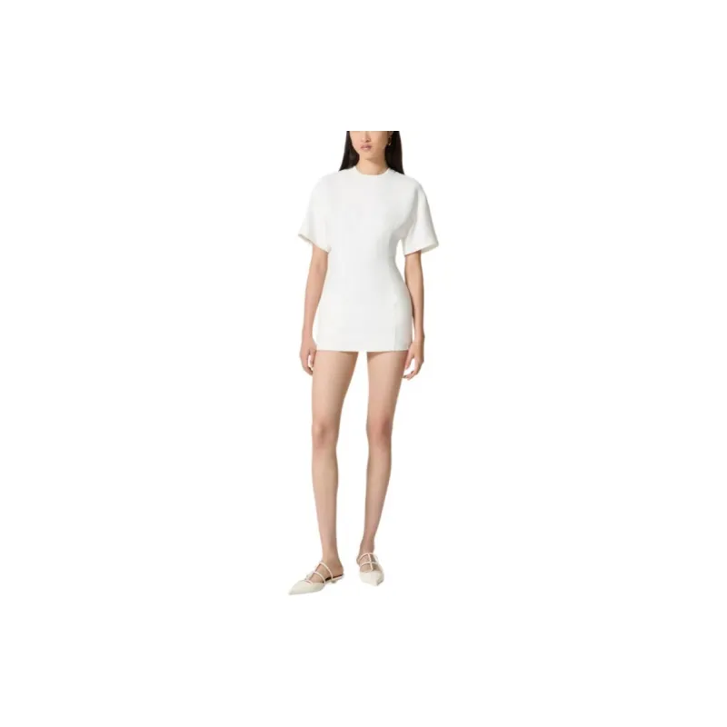 Valentino Crepe Couture Crewneck Short-Sleeved Dress-1