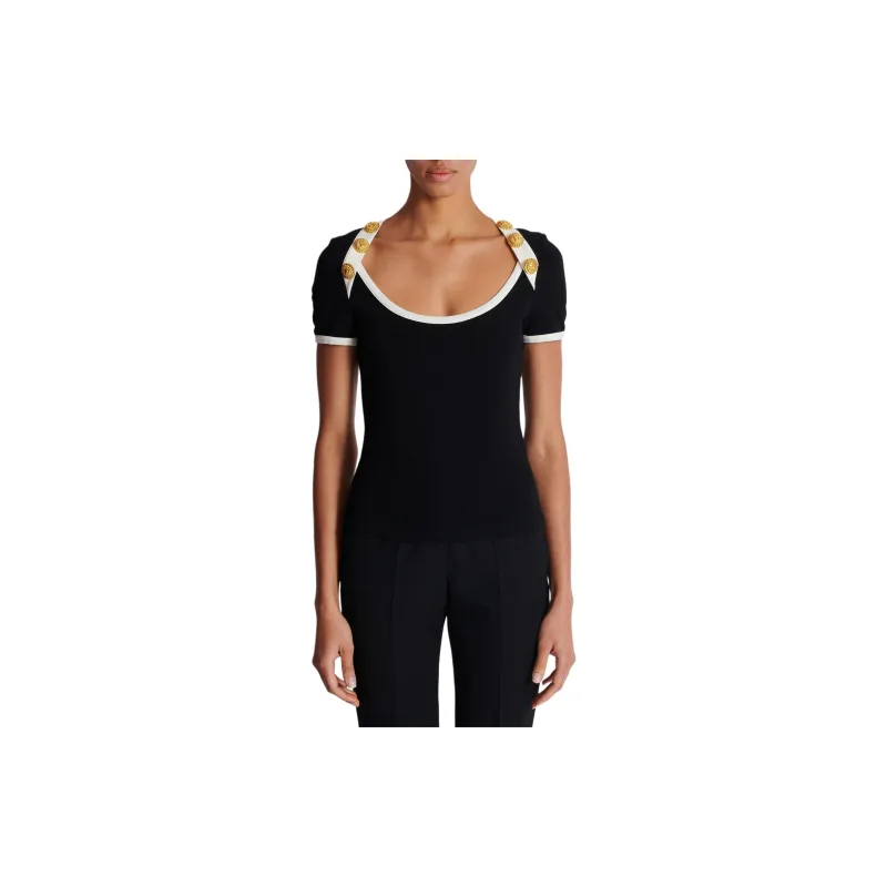 BALMAIN Button Embellished Two Toned T Shirt-1