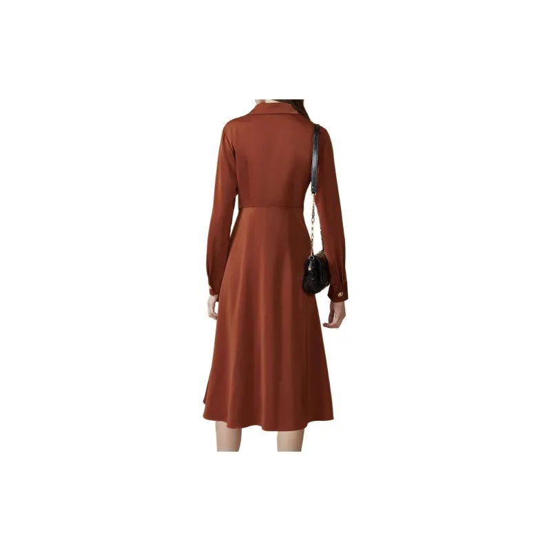 DKNY Long Sleeved Dress Women's Maroon-2