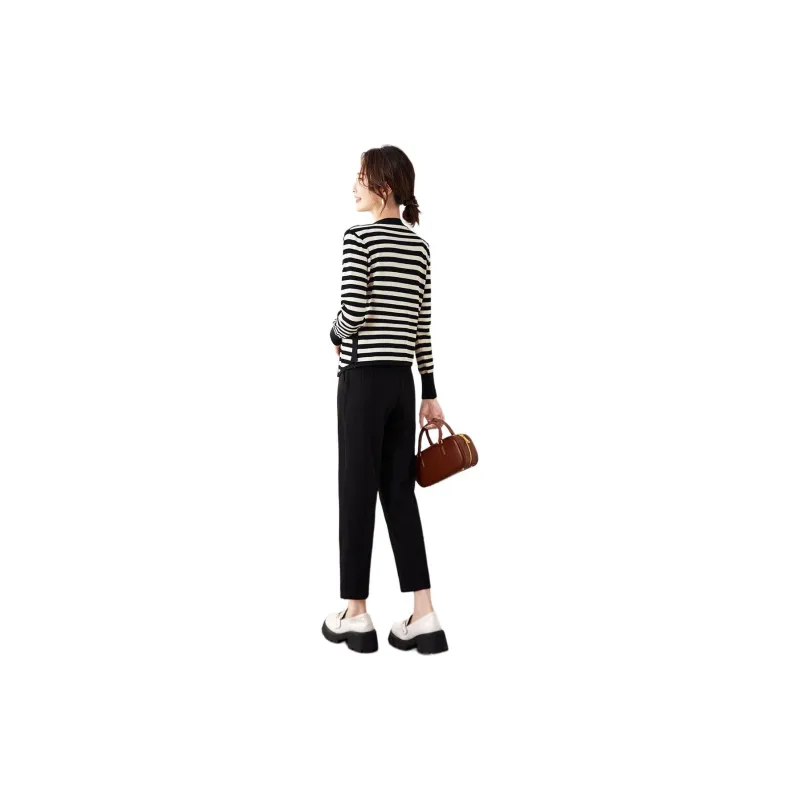 TERRE BLEUE Casual Suit Women's Black Stripes-2