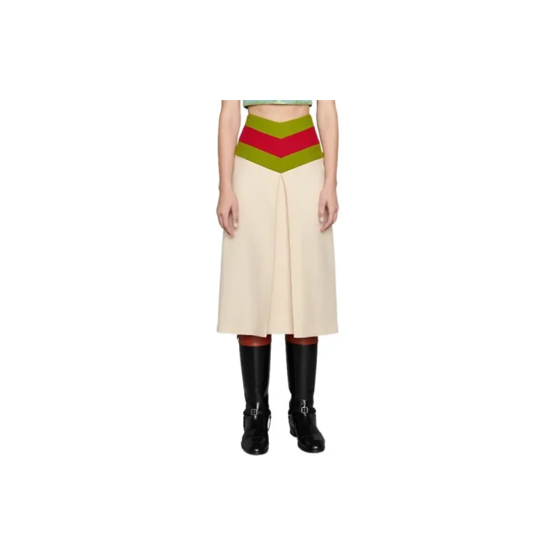 GUCCI Chevron Vintage Web Stripe Skirt White-1