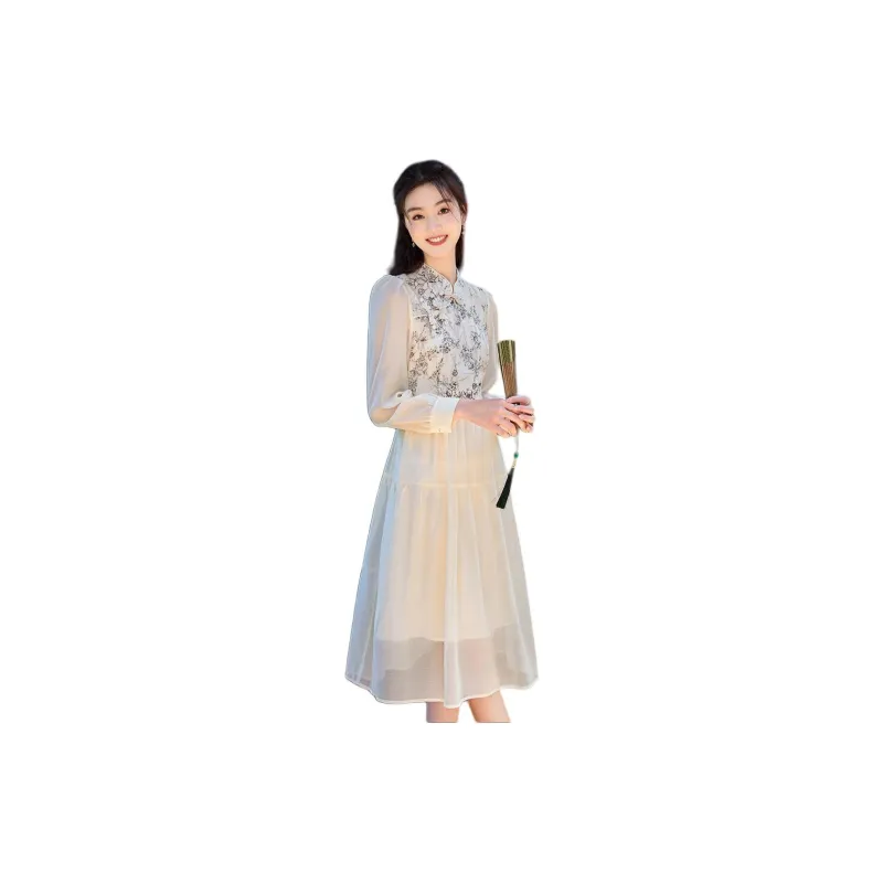 Like The Age Of Water 2025 Model Long Sleeved Dress Women's Apricot-1