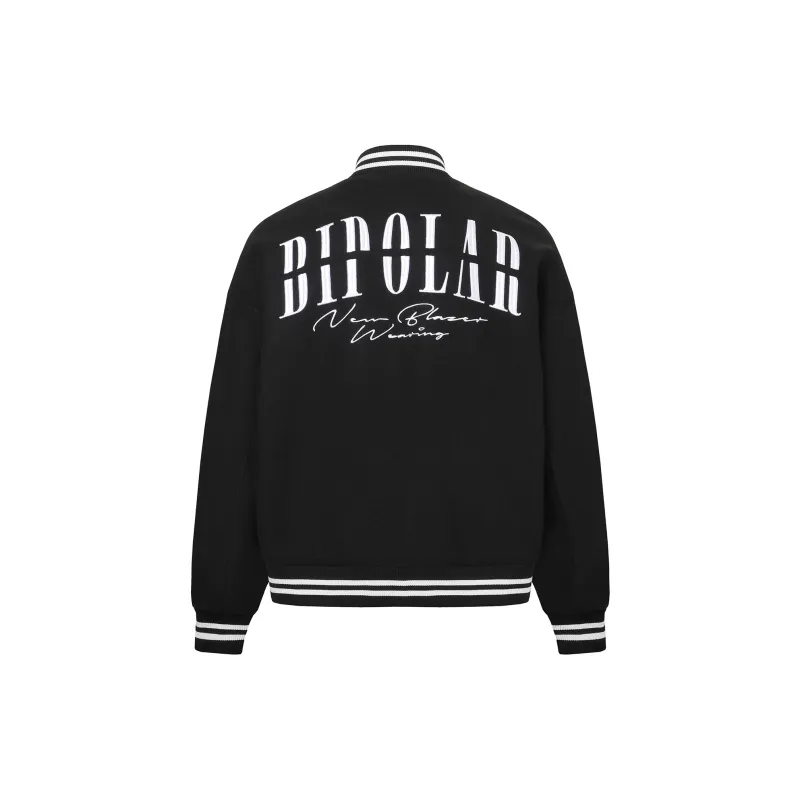 BIPOLAR Baseball Jacket Unisex Black Apricot-1
