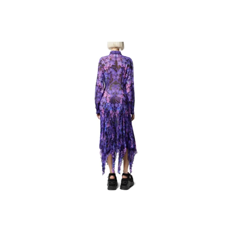 VERSACE Orchid Barocco-print Pleated Shirtdress-2