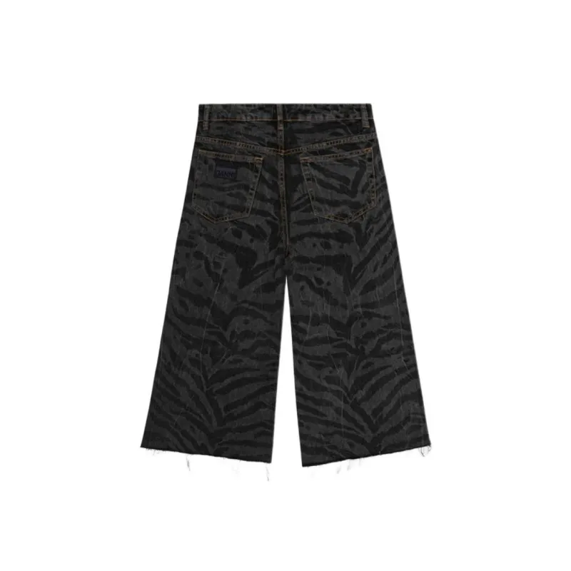 GANNI Zebra print Denim Shorts-1
