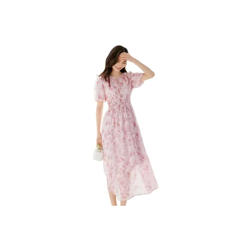 Hopeshow Short Sleeved Dresses Women's Pink Floral-3