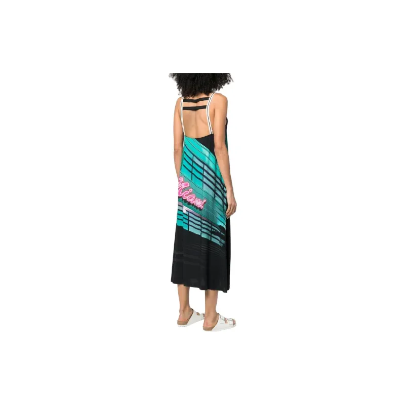 PALM ANGELS Miami Graphic Print Midi Dress Multicolor-3