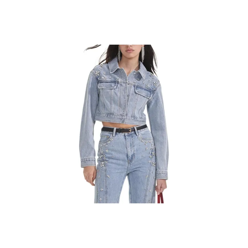 Self portrait Crystal embellished Denim Jacket-1