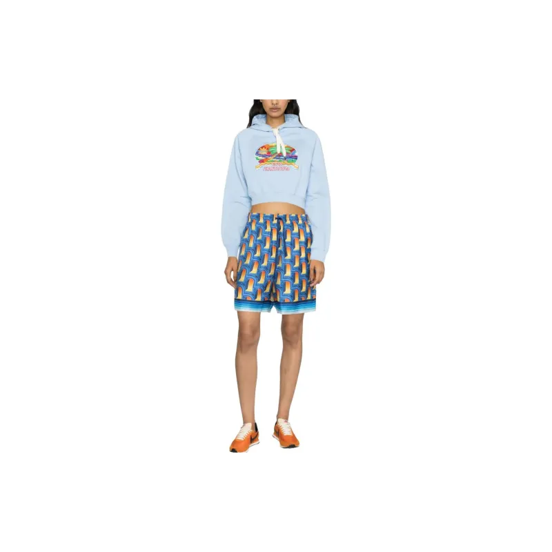 CASABLANCA Casa Phantastica Embroidered Cropped Hoodie 'Blue'-1