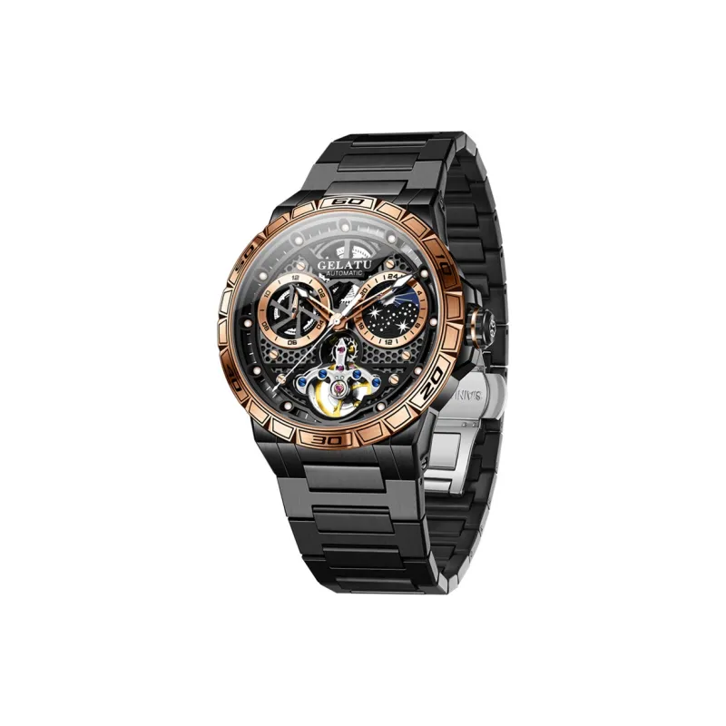 GELATU Mechanical Movement Stainless Steel Watchband Watch Men's Watches Black Dial-9