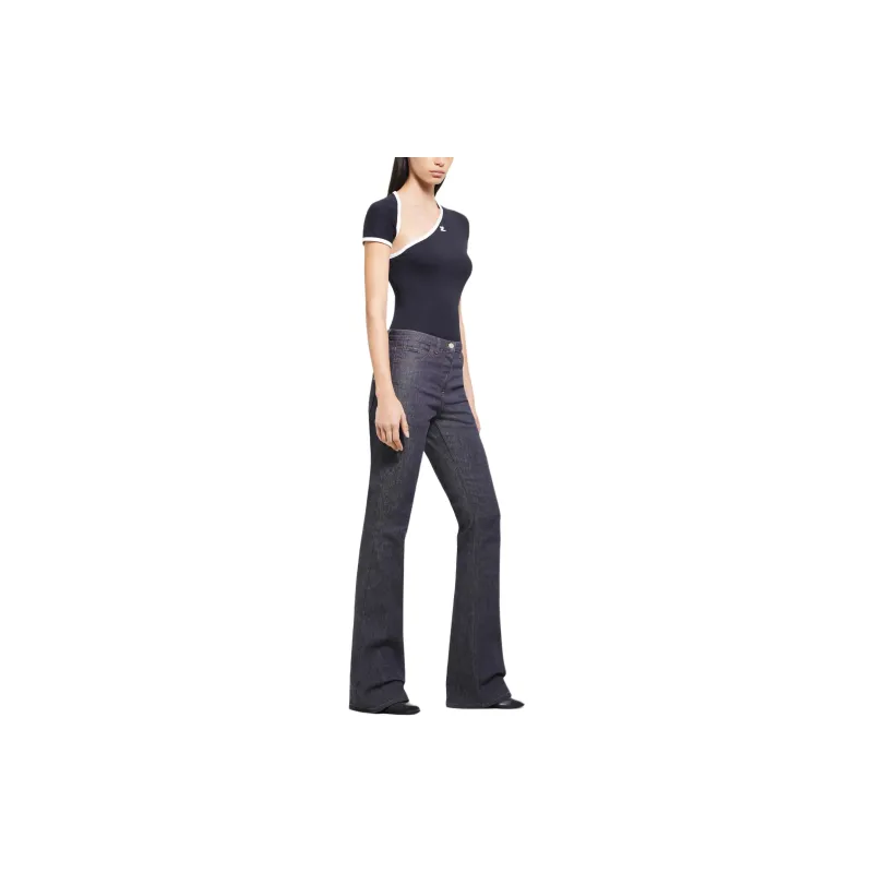 COURREGES Slash Asymmetric Neck Contrast Trim T-Shirt-3