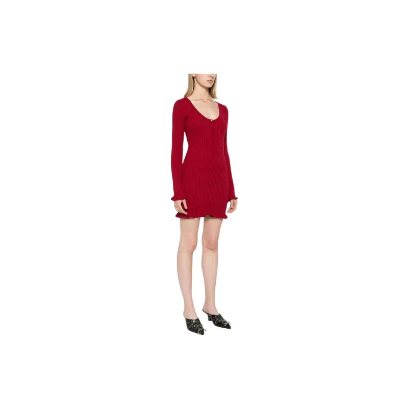Blumarine Mélange Ruffled Ribbed Mini Dress-3