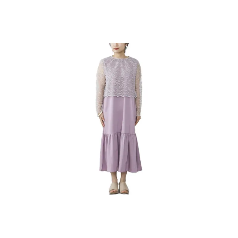 Beams Long Sleeved Dresses Women's Light Purple-2