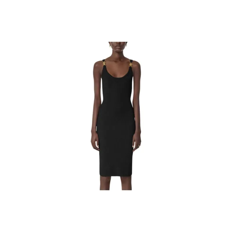 VERSACE Logo plaque Scoop neck Dress-3