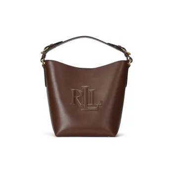 Ralph Lauren Cow Leather Bucket Bags Crossbody One Shoulder Handbags Medium Size Women's Dark Red Brown