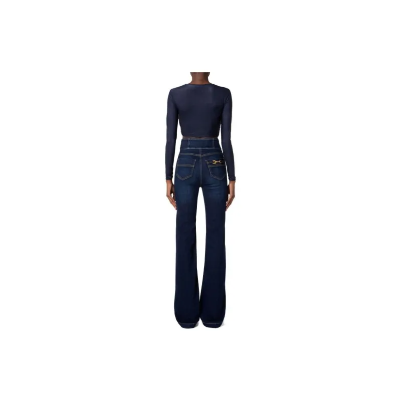 Elisabetta Franchi Press stud Placket Bell bottom Jeans-3