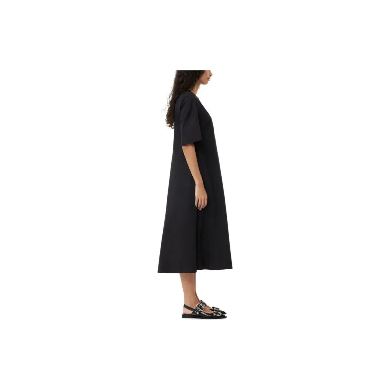 GANNI Exclusive Black Cotton Poplin Maxi Dress Short-Sleeved Dresses Women's Black-4