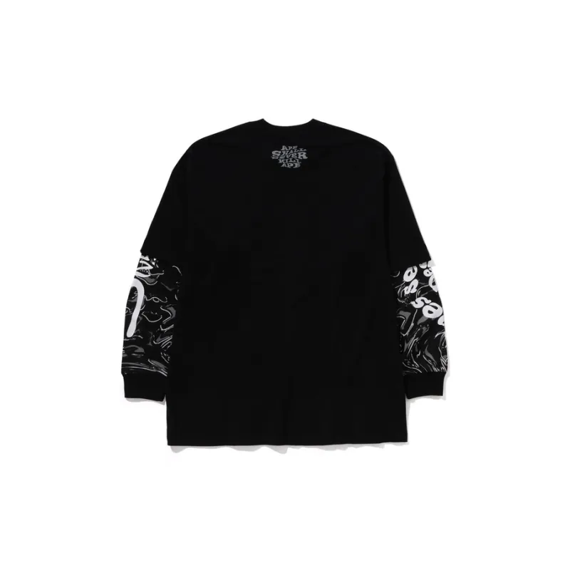 A BATHING APE Marbling Camo Multi Logo Layered Sleeves Long Sleeve Tee-1