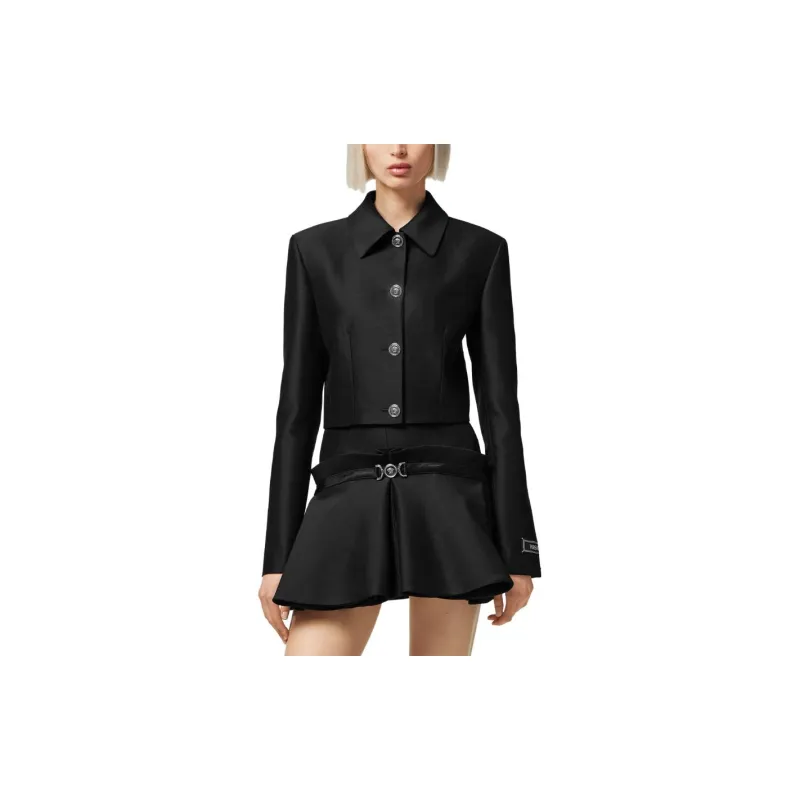 VERSACE Informal Sculptural Wool Silk Jacket 'Black'-1
