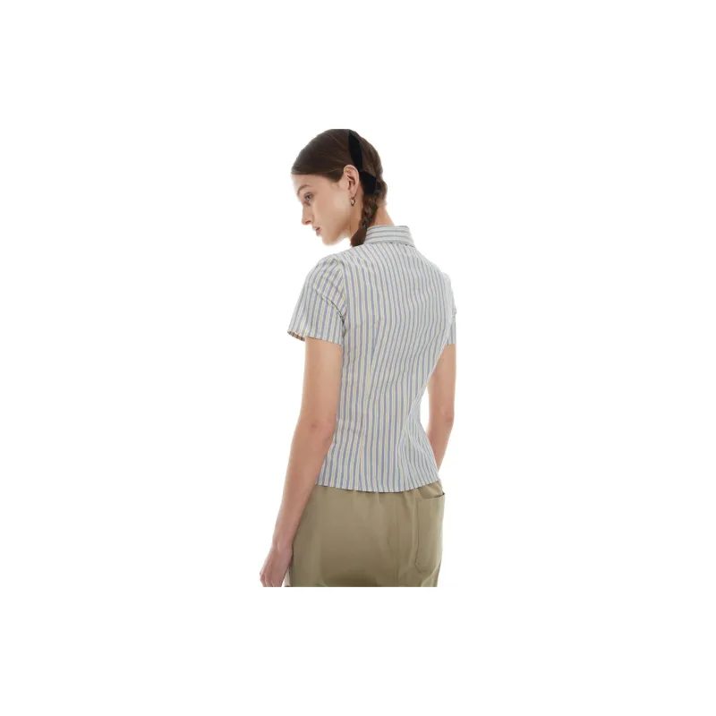 TAXIPHONE Shirt Women's Yellow Blue Stripes-6