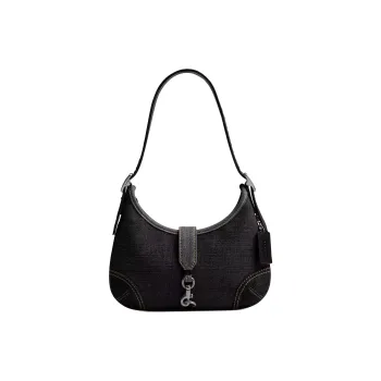 COACH Denim Hobo Bag Handbag Shoulder Bag Large Size Women's Black