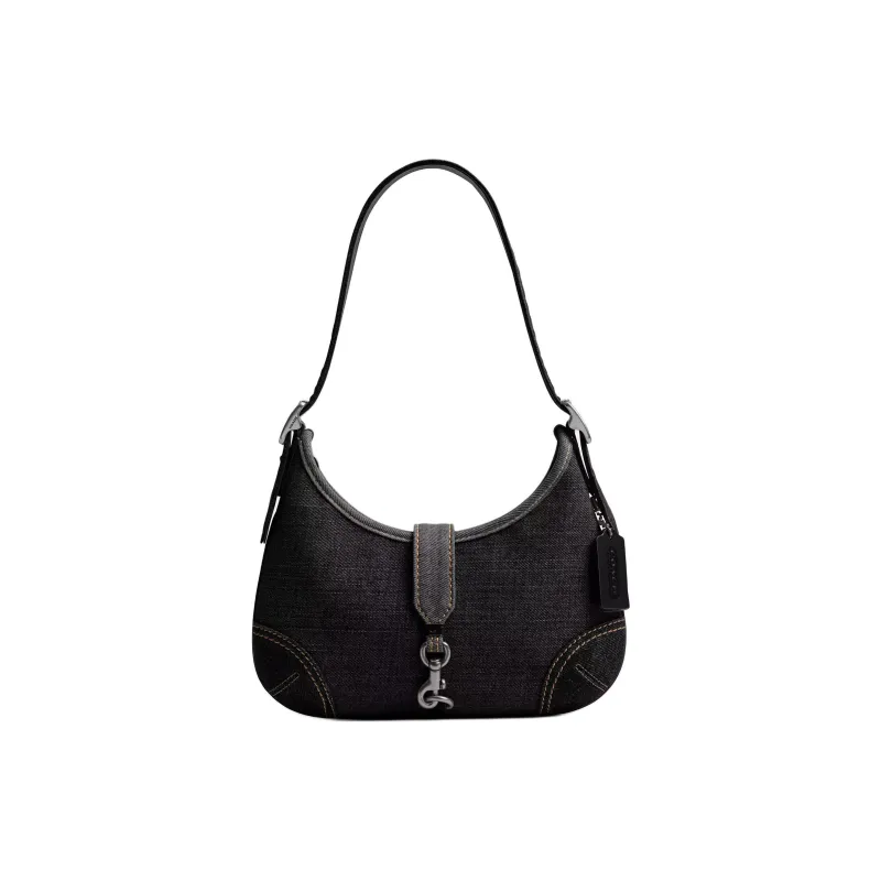 COACH Denim Hobo Bag Handbag Shoulder Bag Large Size Women's Black-0