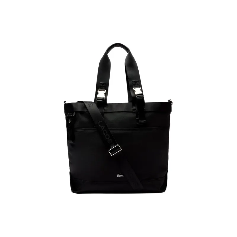 LACOSTE Nylon Shoulder Bag Crossbody Bag Handbag Large Size Men's Black-0