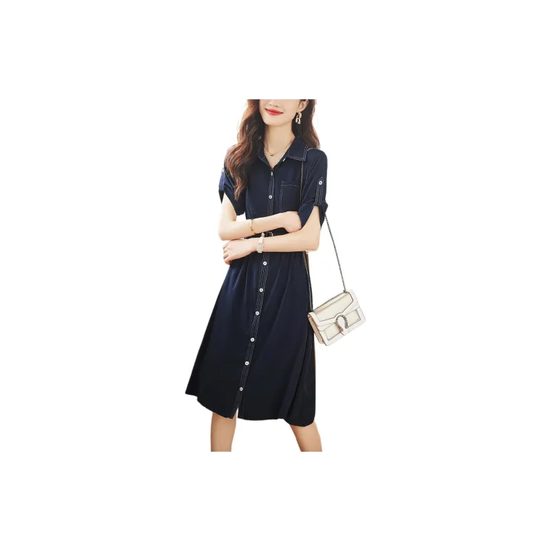 XWI Short Sleeved Dresses Women's Navy Blue-2