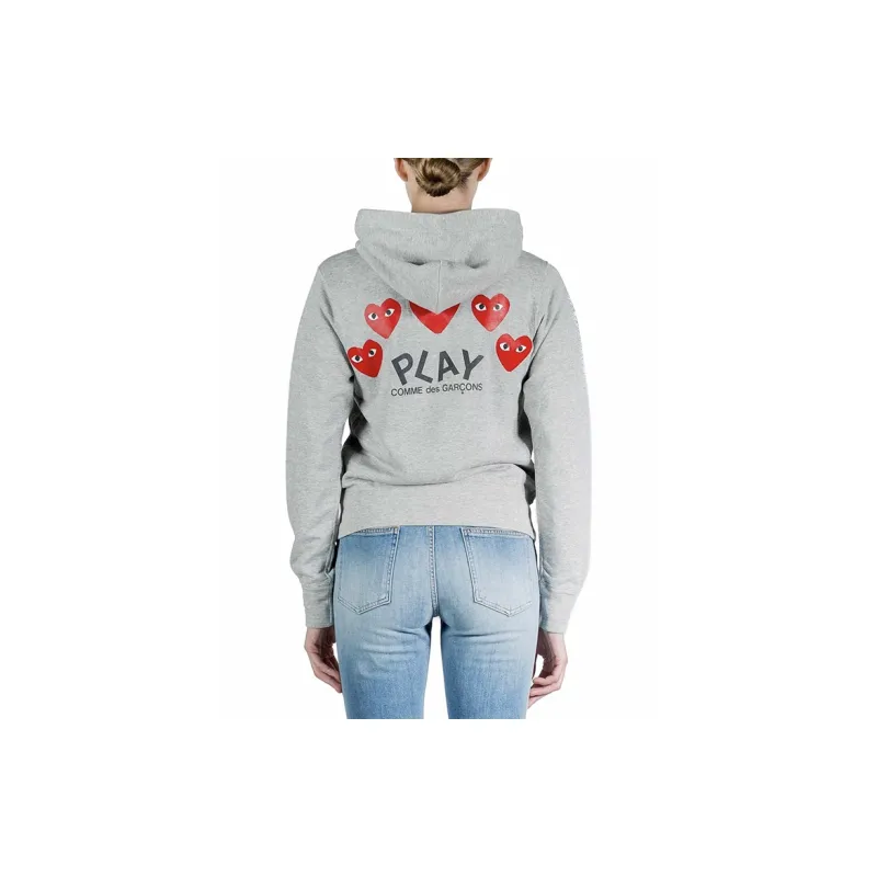 Comme Des Garcons Play Red Multi Heart Zip Up Hoodie Grey-3