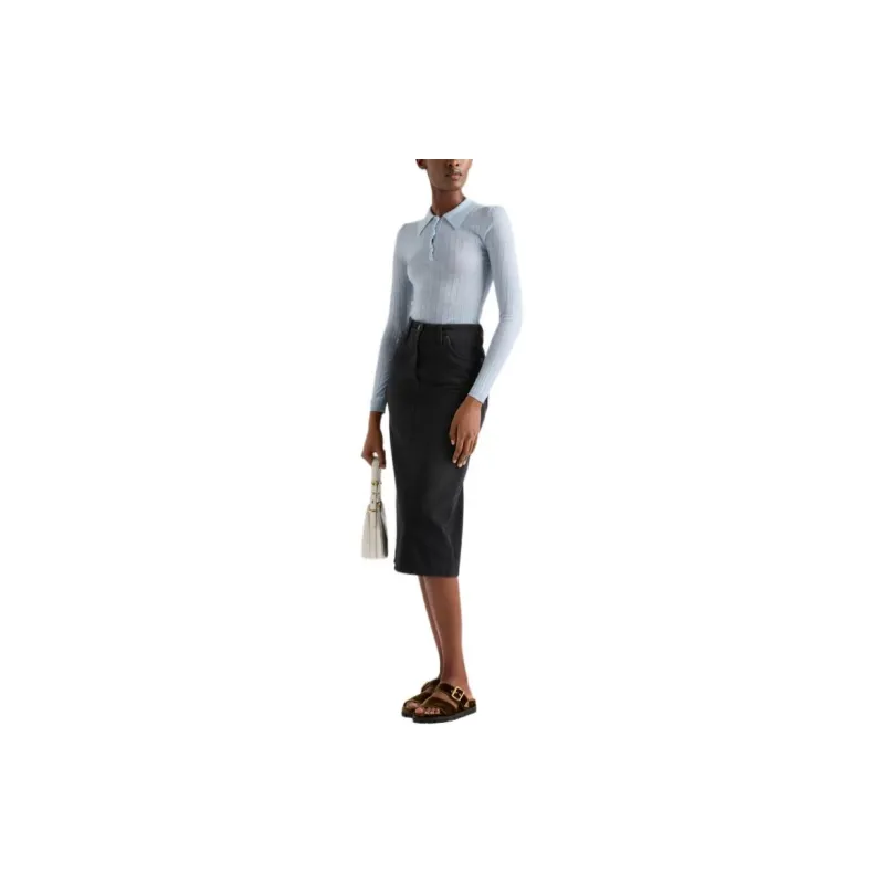 PRADA Long Sleeved Ribbed Polo Top-1